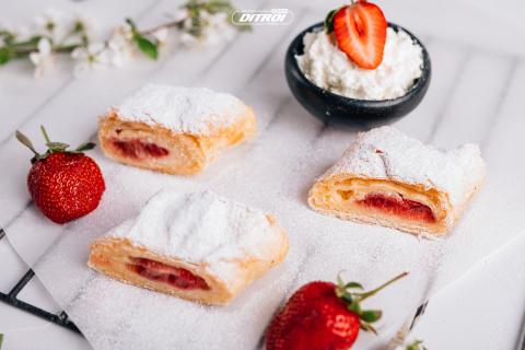 Cheese and strawberry strudel
